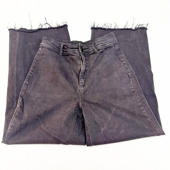 OAT Wide Flared Black Raw Hem Denim Jeans Size 8 / 29 - Picture 3 of 9